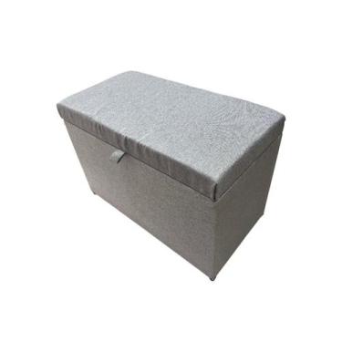 Imagem de Puff Baú Estofado Retangular C/ Pistão á Gás Em Linho - Cinza Claro - 