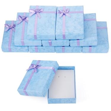 Imagem de KISSITTY 12 peças de caixas de presente retangulares de papelão, caixas de joias de papel com esponja 10 x 8 x 3,14 cm x 3,14 polegadas, conjunto de brincos, anéis para aniversário, ação de graças,