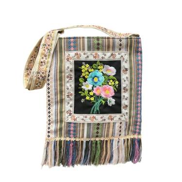 Imagem de Leimandy Bolsa transversal Boho bordada 28 x 28 cm alça lateral dupla bolso étnico bolsas étnicas L6, Flor de papoula, 11*11 Inches