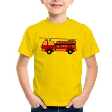 Imagem de Camiseta Infantil Caminhão de Bombeiro - Foca na Moda, Amarelo, 8