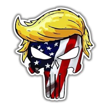 Imagem de Azquest Adesivo Justiceiro de Donald Trump com bandeira americana 10 cm x 9 cm (pacote com 2) decalque adesivo de para-choque de vinil para amigos políticos carro, caminhão, janela, geladeira, laptop,