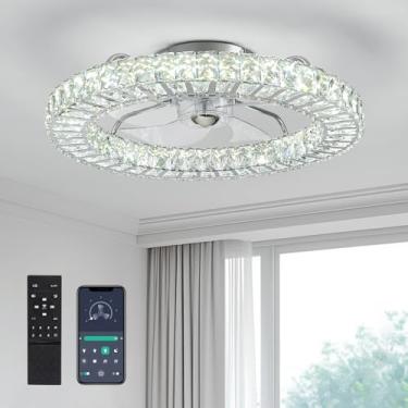 Imagem de MOOONICHE Ventilador De Teto De 22" Com Luz E Controle Remoto, Cor E Brilho Contínuos Ajustáveis, Ventilador De Cristal Led, Vento Reversível De 6 Velocidades, Ventilador De Teto Com Temporizador Pa