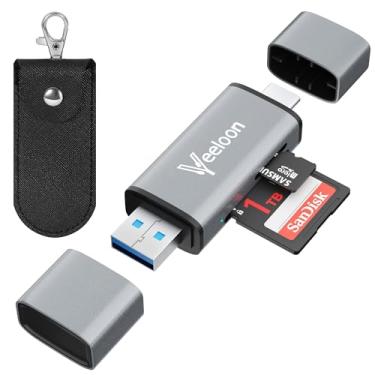Imagem de Leitor de cartão SD OTG, dois compartimentos USB 3.0 tipo C para adaptador de cartão micro SD, visualizador de cartão de memória SDHC SDXC com estojo de transporte de poliuretano para câmera, iPhone