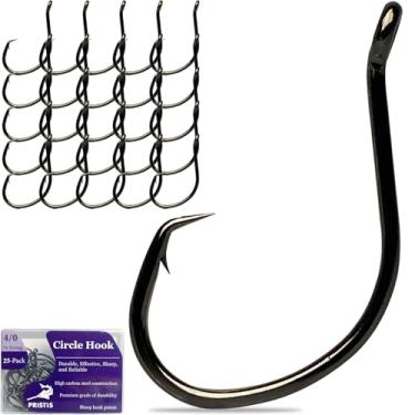 Imagem de Pristis Pacote com 25 ganchos circulares 4/0, anzóis de pesca em linha com bico de aço de alto carbono para água salgada e doce, conjunto de ganchos de pesca a granel, minhoca, anzóis de peixe farpado