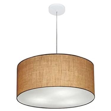 Imagem de Lustre Pendente Cilíndrico Cúpula Tecido 50x25 cm, Vivare Iluminação, Pendente4100 LP, Palha, Médio