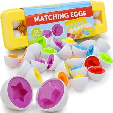 Imagem de Brinquedo Educativo Montessori Infantil Caixa de Ovos Páscoa De Encaixar Formas Geométricas Cores Sensorial Cordenação Motora (Caixa de Ovos com 12 unidades)