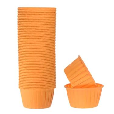 Imagem de HARFINGTON 50 peças de copos de cupcake de 100 ml, tamanho padrão, forros de cupcake de papel, embalagens à prova de gordura, descartáveis para casamento, aniversários, Natal, sobremesa, laranja