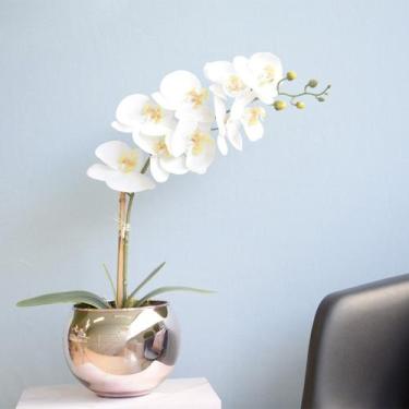 Imagem de Arranjo Orquídea Silicone Branca no Vaso Vidro Espelhado Rose Gold M -