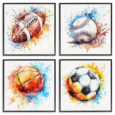 Imagem de Stupell Industries Modern Splash Sports Balls 4 peças em giclée emoldurado preto conjunto de arte de parede por LSR Design Studio, 17 x 17