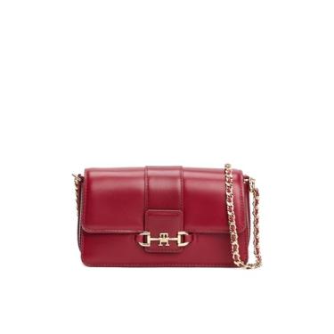 Imagem de Tommy Hilfiger Bolsa de couro Heritage com alça transversal de corrente, Rouge, One Size