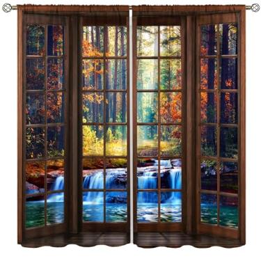 Imagem de Hazuff Cortinas de paisagem para quarto, fantasia de natureza, belas cachoeiras imaculadas, floresta, árvores, rios, vista para janela, impressão para meninos e meninas, sala de estar, cozinha, 107 x
