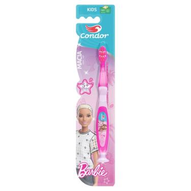 Imagem de Escova Dental Macia Com Limpador De Língua E Ventosa Barbie Condor Kids+ Cabeça P