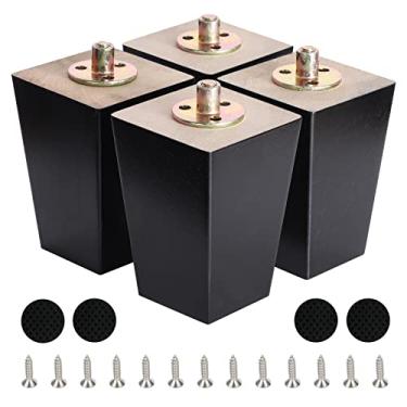 Imagem de Conjunto de pernas de móveis quadrados de madeira de 4 meados do século Moderno Sofá Cama Cadeira de Café Mesa Pernas Nogueira com Parafusos e Almofadas de Borracha Pré-perfurados (5 polegadas/13 cm, Preto)
