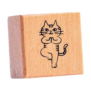 Imagem de rockible Carimbo de gato para crianças quadrado pequeno animal de borracha de madeira fofa para correspondência Cartão de correspondência Fazendo decoração de, Ioga