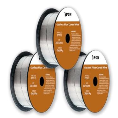 Imagem de (Pacote com 3) Fio de solda de núcleo de fluxo PGN - E71T-11 0,030 polegadas, carretel de 900 g - Fio de solda MIG de aço suave sem gás com baixo respingo - Para soldagem a arco em todas as posições