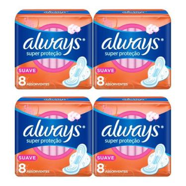 Imagem de Kit 4 und Absorvente Always Super Proteção Suave abas  8 und