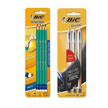 Imagem de Kit Lápis preto com borracha Bic HB n2 + caneta Bic precisão escrita f