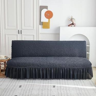 Imagem de Capa de futon sem braços com saia de babados, sofá-cama futon altamente elástica(Gray,Small (120-150cm))