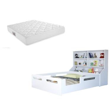 Imagem de Cama Casal Montessoriana Infantil Cabeceira Organizadora de Brinquedos Com Nicho e Prateleira em Mdf Acompanha Colchão