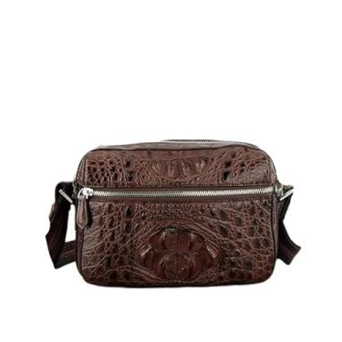 Imagem de Bolsa masculina exótica de couro de crocodilo genuína, pequena, cruzada, couro de jacaré, bolsa mensageiro, marrom, 25 cm (comprimento) x 15,5 cm (altura) x 6,5 cm (profundidade), Marrom, 25cm(Length)