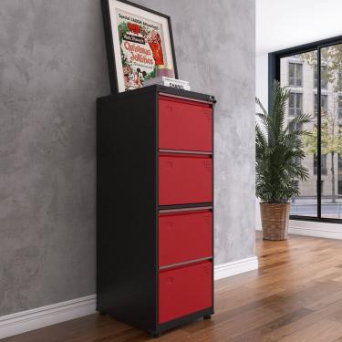 Imagem de Gaveteiro Arquivo para Escritório em Aço 4 Gavetas Preto/Vermelho