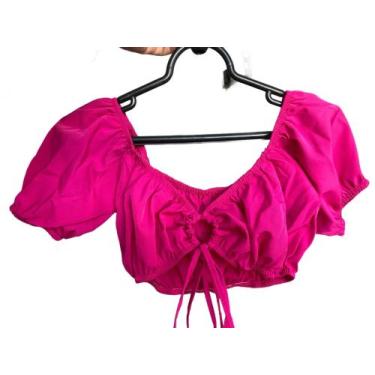 Imagem de Cropped Feminina Com Elastico Moda Gringa Manga Curta Amarar frente to