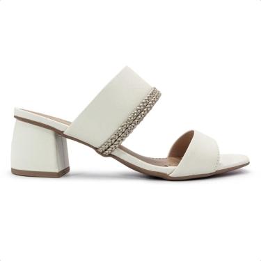 Imagem de Tamanco Usaflex Feminino Couro Salto Bloco Tira Trançada Casual AM32003