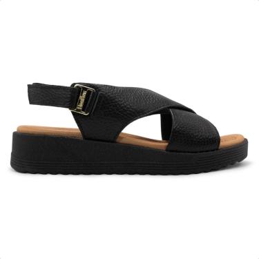 Imagem de Sandália Usaflex Feminina Couro Salto Anabela Ajuste Fecho-Flex Casual MA10005