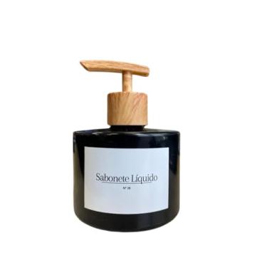 Imagem de Frasco Etiquetado Sabonete Liquido Picolo Vidro Madeira Lavabo Banheiro Decoração Minimalista (Picolo Preto)