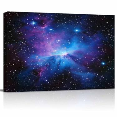 Imagem de Arte de parede em tela de céu estrelado - Estrelas espaciais azuis escuras - Decoração de parede moderna Impressão giclée esticada e emoldurada pronta para pendurar - 30,5 x 40,6 cm