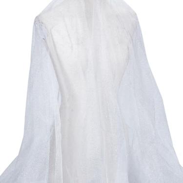 Imagem de MAYJOYDIY Tecido de malha de poliéster branco com glitter de 2,2 metros, fita de tule de 177 cm, tecidos faça você mesmo com glitter, material de rede de tule para véu de noiva, decoração de arco de