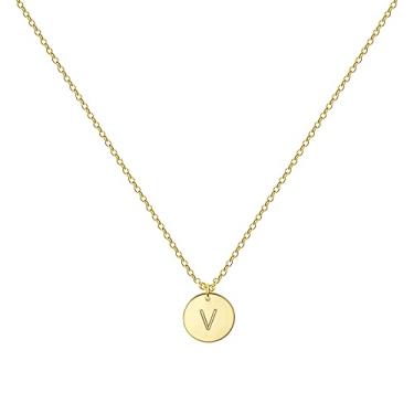 Imagem de Colar com inicial personalizada Glimmerst banhado a ouro 18 quilates, pingente de moeda de aço inoxidável, colar com nome de monograma memorável para mulheres e meninas Dourado