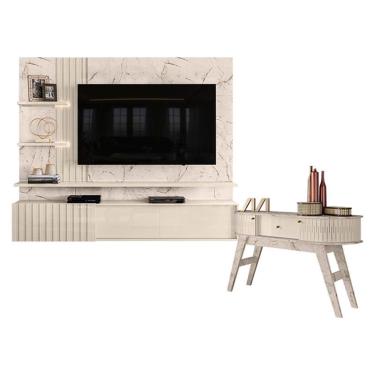 Imagem de Estante Home Theater Suspenso Atena com Aparador Estoril Calacata Off White – Madetec