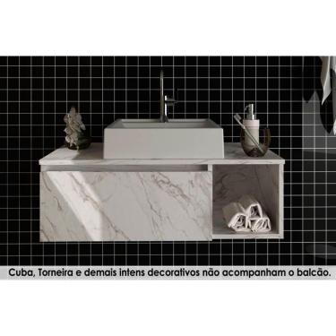 Imagem de Gabinete De Banheiro Suspenso Bn3601 1 Porta Cor Mármore Branco - Tecno Mobili