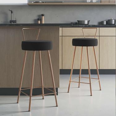 Imagem de Kit 02 Banqueta Alta Com Encosto Tais Eiffel Cozinha Bar Bistrô Ferro Bronze Corino Preto - Ahz Móveis