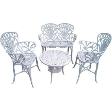 Imagem de Conjunto De Jardim Modelo Primavera Mesa 2 Cadeiras E Namoradeira Branco