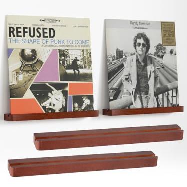 Imagem de Axeman Suporte de parede de prateleira de disco de vinil de madeira, prateleiras flutuantes para LPs, CD, suporte de álbum, borda de madeira elegante para armazenamento de discos de vinil, decoração