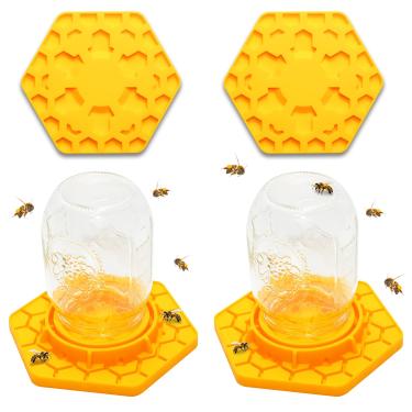 Imagem de HiveSweet Alimentador de abelhas para 2 peças Mason Jar Bebedouro de abelha Colmeia de silicone amarelo bebedor de água essencial equipamento de apicultura para colmeias de abelha