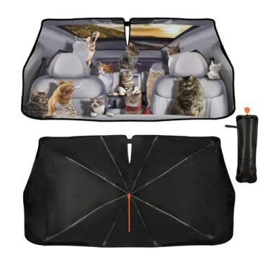 Imagem de Guarda-sol fofo engraçado gato carro para-brisa guarda-sol janela frontal bloqueio raios UV calor manter o veículo fresco acessórios de carro auto para-brisa guarda-sol capa de sol