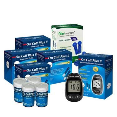 Imagem de Monitor de Glicose + 200 Tiras de Glicose + 100 Lancetas - On Call Plu