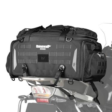 Imagem de abamita Bolsa traseira de motocicleta expansível 50-70 L Rhinowalk impermeável bolsa traseira de motocicleta com capa de chuva mochila e sistema Molle - preta
