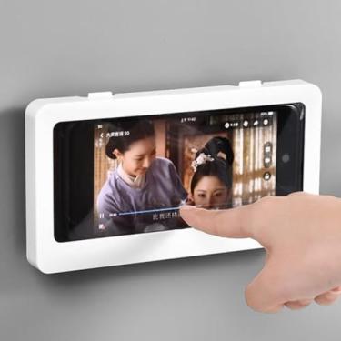 Imagem de Suporte de Parede para Celular à Prova D'água, Proteção Anti-Embaçante, Adesivo para Banheiro e Cozinha, Branco