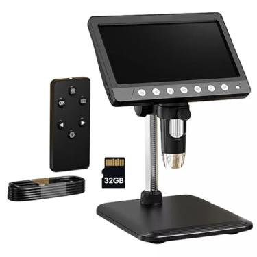 Imagem de Microscópio digital IPS de 7 polegadas, ampliação de 1200x, câmera de microscópio USB 1080P para solda de placa de circuito de moeda