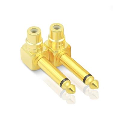 Imagem de KUYIOHIFI Adaptador de áudio RCA para 1/10.2 cm, conector mono macho de 90 graus 6,35 mm para conectores fêmea RCA (pacote com 2)