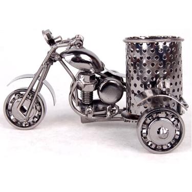 Imagem de Porta-lápis de metal preto com design de moto - Estilo único e criativo