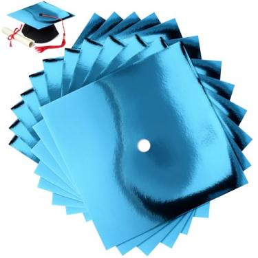 Imagem de Gersoniel 12 folhas de papel-cartolina metálica para decoração de boné de formatura 25,4 x 25,4 cm colorido cartolina graduada capa de cartão para chapéu de formatura artesanato DIY (azul lago)
