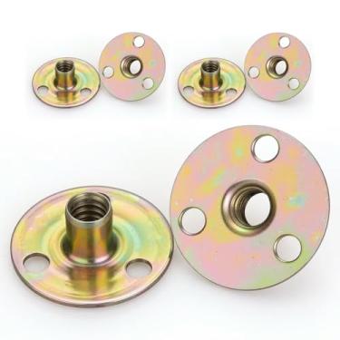 Imagem de 20 peças 1/10.2 cm-20 porcas em T de base redonda de aço carbono, porcas de rosca fêmea de inserção de flange resistente para ferragens de móveis, marcenaria e projetos DIY