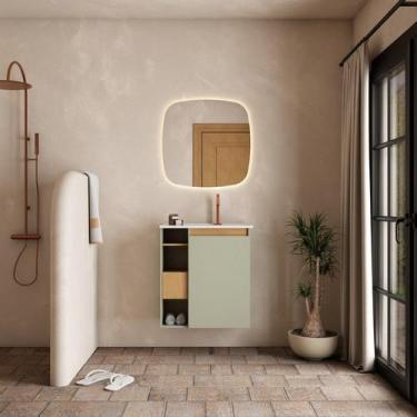 Imagem de Gabinete de Banheiro Montado em Madeira Jequitibá/Verde 60cm com Lavat