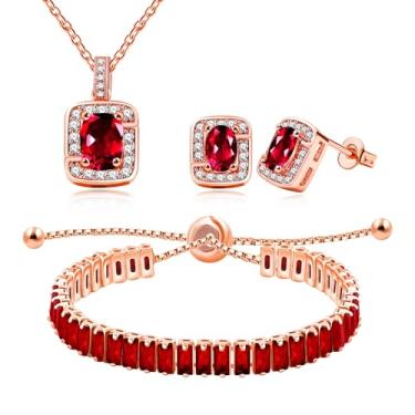 Imagem de Oneress Colar de zircônia cúbica conjunto de brincos de pulseira de tênis para mulheres | Joias de zircão de corte retangular para Natal, aniversário, formatura, dia dos namorados Y3611, Latão