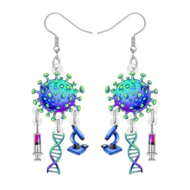 Imagem de NEWEI Brincos de acrílico criativos engraçados de laboratório microscópio DNA ciência presentes para mulheres, brincos fofos de bioquímica para professores de bioquímica, joias de apreciação para